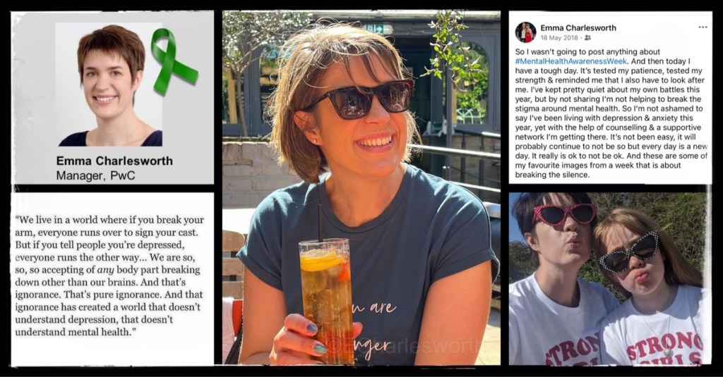 Various images of Emma Charlesworth and quotes